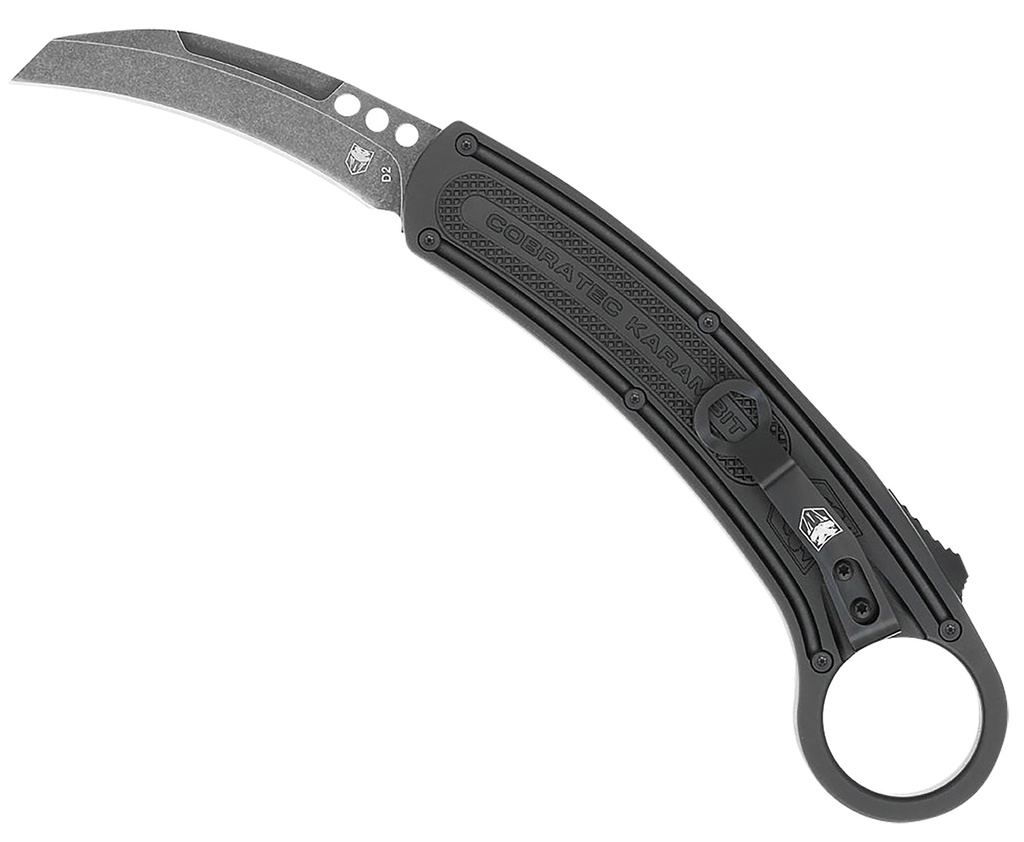 COBRA TEC KNIVES LLC CobraTec Knives CTBKRH Karambit  2.75" Folding Plain Stonewashed D2 Steel Blade, 5.88" Black Anodized w/Finger Ring Aluminum Handle
