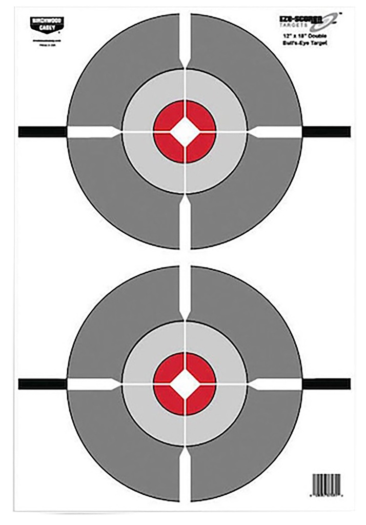 Birchwood Casey BC-37207 EZE-Scorer  Double Bullseye Hanging Paper 12" x 18" Gray/Red 10 Pack