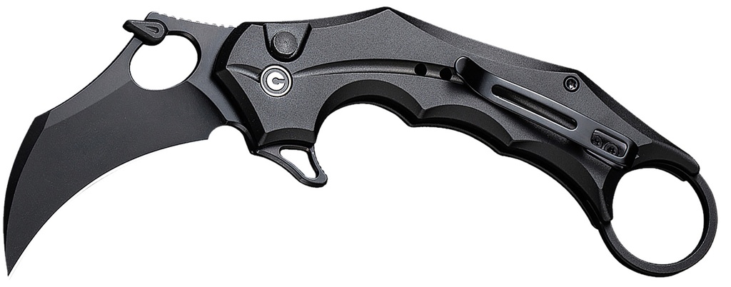 Civivi Knives C16016B-1 Incisor II  2.02" Folding Karambit Plain Black Nitro-V Steel Blade, Black w/Finger Ring Aluminum Handle