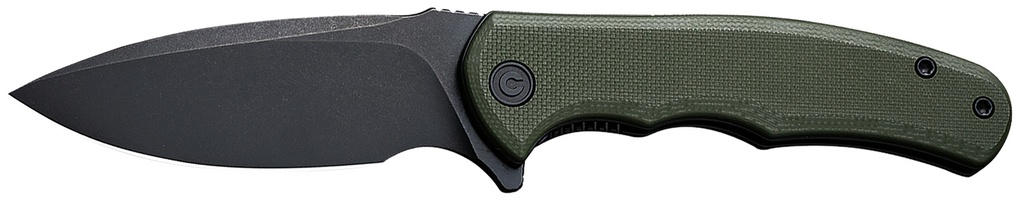 Civivi Knives C18026C-1 Praxis  Mini 2.98" Folding Drop Point Plain Black Stonewashed D2 Steel Blade, OD Green Textured G10 Handle