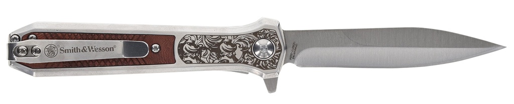 SW Knives Smith & Wesson Knives 1205011 Unwavered  3.50" Folding Dagger, Plain Stonewashed 8Cr13MoV SS Blade, 4.25" Rosewood w/SS Scales Handle