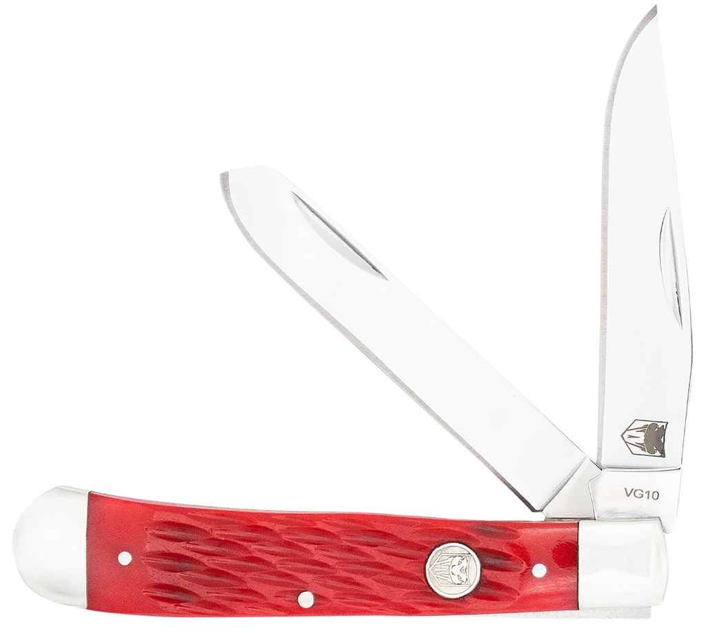 COBRA TEC KNIVES LLC CobraTec Knives CTTDTRPREDBN Trapper  Folding 2.88" Clip Point, 2.94" Spey Plain Polished VG-10 SS Blades, 4.44" Red Bone Scales/SS Handle