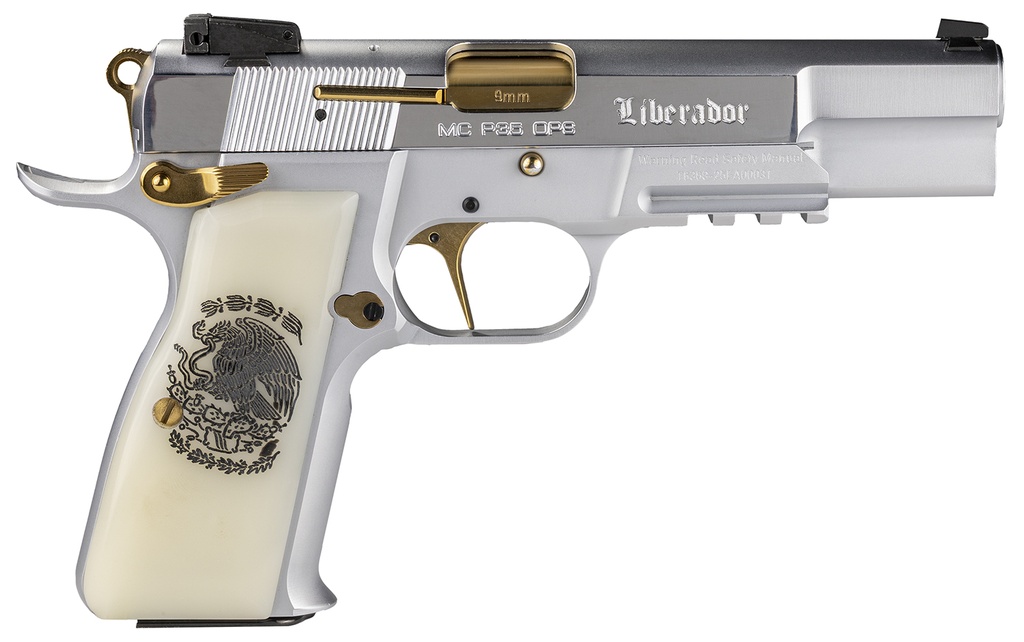 EAA Girsan 391455 MCP 35 Liberador 9mm Luger, OPS with Accessory Rail, Gold Controls, Pearl Engraved Grips
