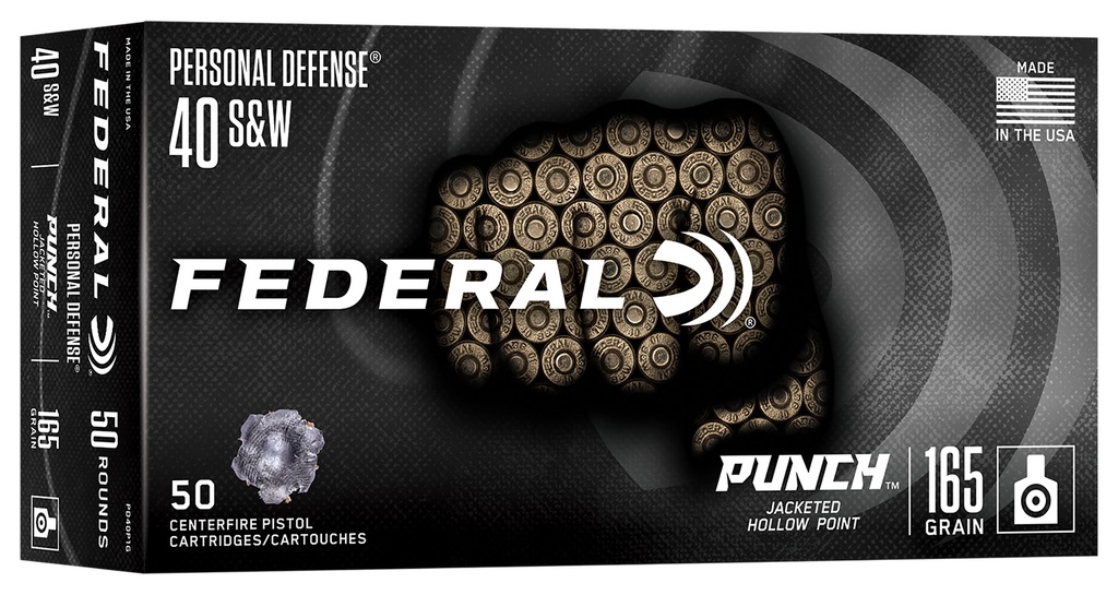 Federal PD40P1G Punch  40S&W 165gr Jacketed Hollow Point 50 Per Box/10 Case
