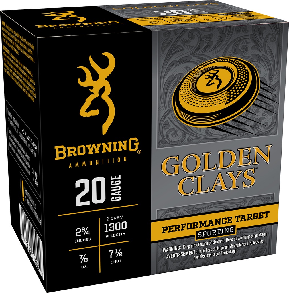Browning Ammo BGC207 Golden Clays  20Gauge 2.75" 7/8oz 7.5Shot 25 Per Box/10 Case