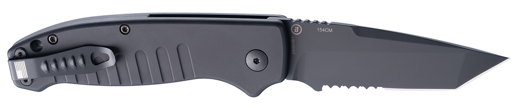 Hogue 64120 Ballista  3.50" Folding Tanto Part Serrated Black Cerakote 154CM SS Blade, Matte Black w/Fluted Texture Aluminum Handle