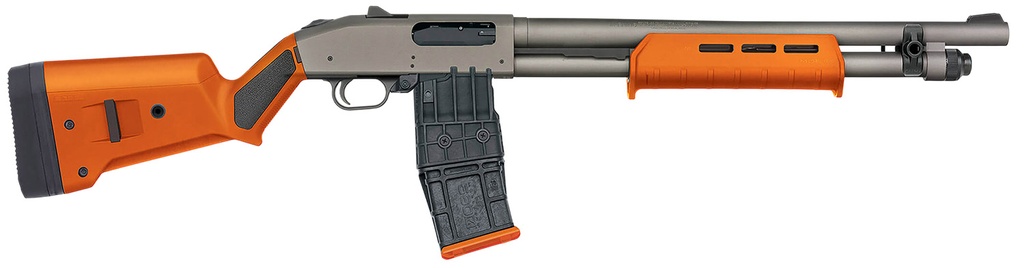 Mossberg 50222 590M  12 Gauge 10+1 18.50" Tungsten Gray Cerakote Barrel & Steel Drilled & Tapped Receiver, Magpul SGA Safety Orange Synthetic Stock