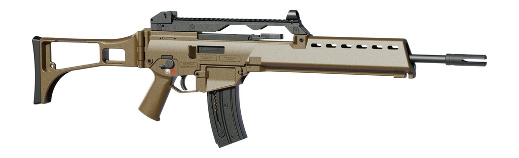 HK 81001321 G36  22 LR 20+1 18.13" Black Barrel w/Flash Suppressor, Flat Dark Earth Receiver w/Picatinny Rail, Flat Dark Earth Folding Synthetic Stock, Polymer Grip