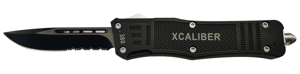 Xcaliber Knife Company  380 ACP  Large 3.80" OTF Part Serrated Black 440C SS Blade, 5.30" Steel Handle