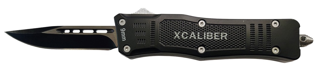 Xcaliber Knife Company  9mm  Small 2.75" OTF Drop Point Black 440C SS Blade, 3.91" Steel Handle