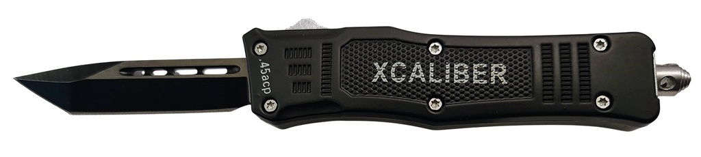 Xcaliber Knife Company  45 ACP  Small 2.75" OTF Tanto Plain Black 440C SS Blade, 3.91" Steel Handle