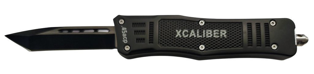 Xcaliber Knife Company  45 ACP  3.25" OTF Tanto Plain Black 440C SS Blade, 4.64" Steel Handle