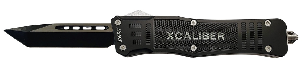Xcaliber Knife Company  45 ACP  Large 3.80" OTF Tanto Plain Black 440C SS Blade, 5.30" Steel Handle
