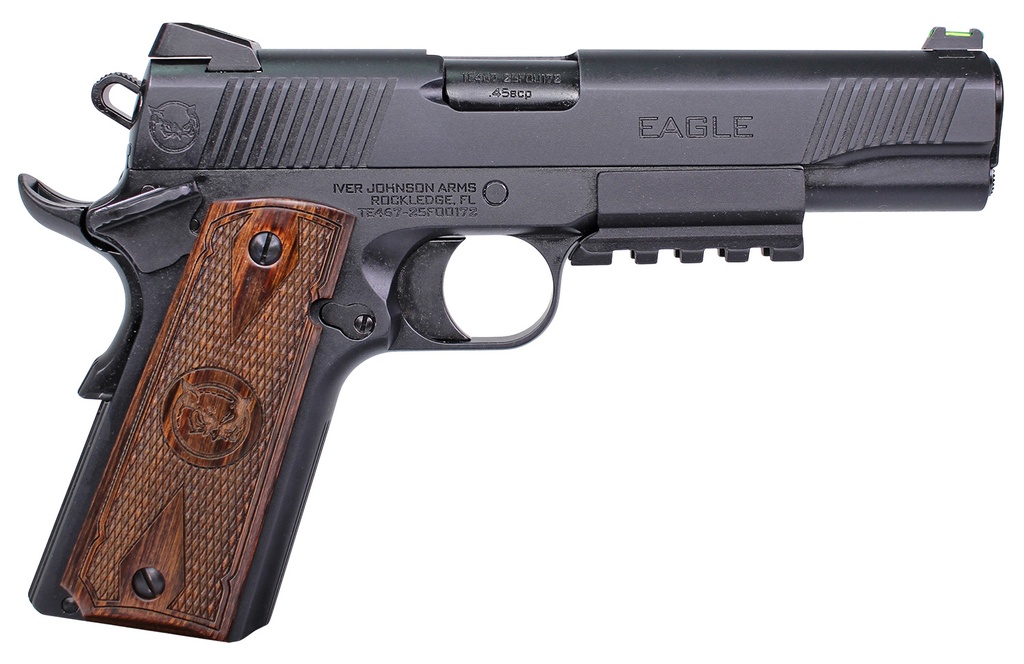 OAKS WHOLESALE DIST/IVER Iver Johnson Arms EAGLELRG2 Eagle Gen2 LR Government 45 ACP 8+1 5" Overall Black QPQ Crowned Barrel, Steel Serrated Slide & Frame w/Beavertail, Dymondwood Engraved w/Logo Grip