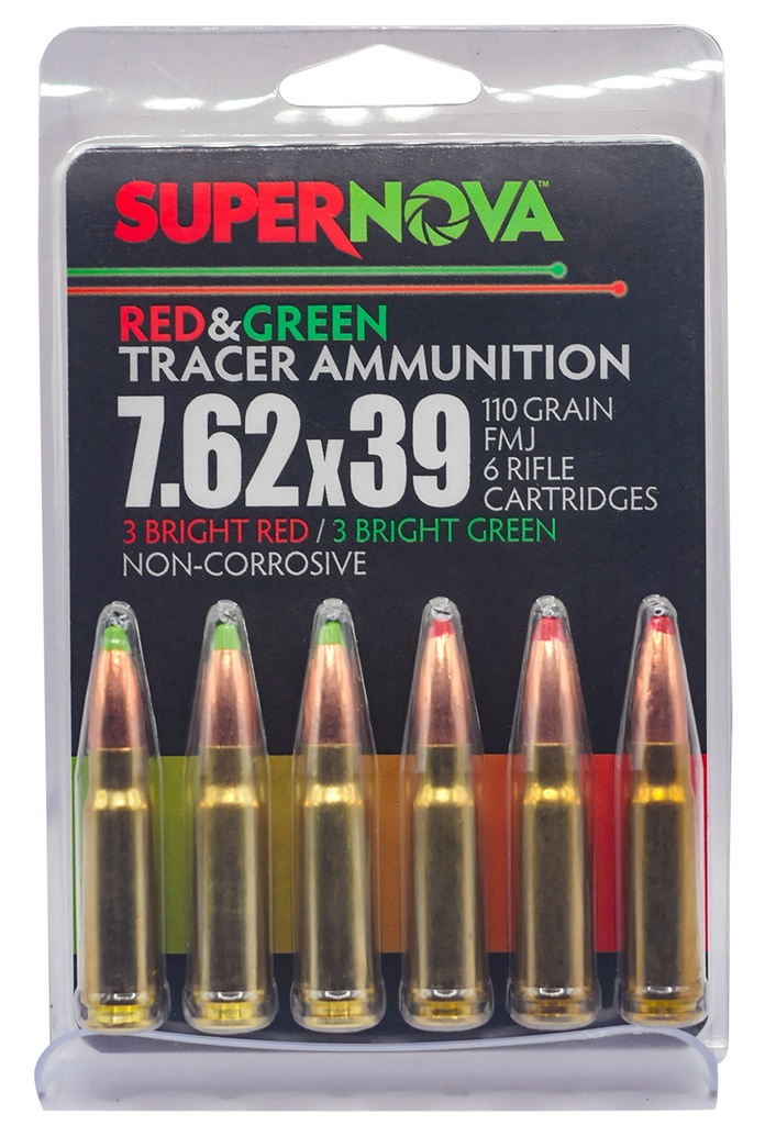 EAA Supernova PMSN762MP Green/Red Tracer  7.62x39mm 110gr Full Metal Jacket 6 Per Box/60 Case