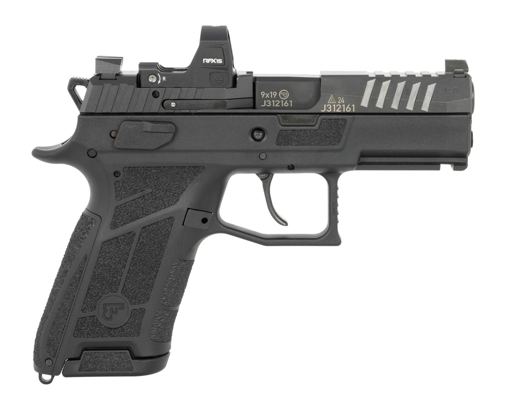 CZ CZ-USA 91604 P-09 C Nocturne Compact 9mm Luger 15+1 3.75" Black Steel Serrated w/Optic Slide, Black Polymer Frame w/Picatinny Rail, Interchangeable Backstrap Grip, Viridian RFX-15