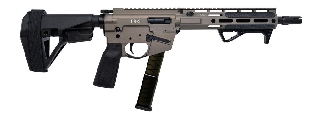 Freedom Ordance FX9P10E-FDE FX9P Elite 9mm Luger 10" Black Nitride Threaded Barrel, Flat Dark Earth Anodized Aluminum Receiver w/Picatinny Rail, M-LOK Handguard, Black Polymer SB Tactical SBA5 Brace,