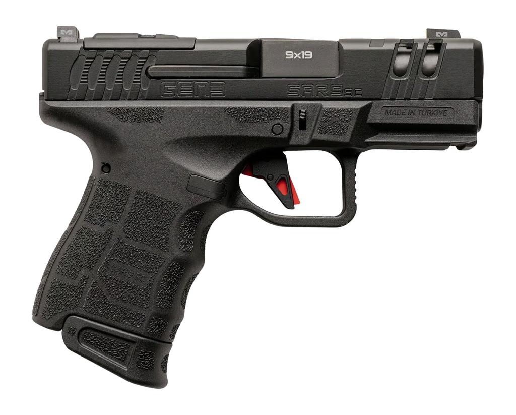 Sar USA Sarsilmaz SAR9SCG3BL10 SAR9 Gen3 Sub-Compact 9mm Luger 10+1 3.30" Black Barrel, Black Steel Optic Cut/Serrated Slide, Black Polymer Frame w/Picatinny Rail, Textured Grip, RMSc Footprint