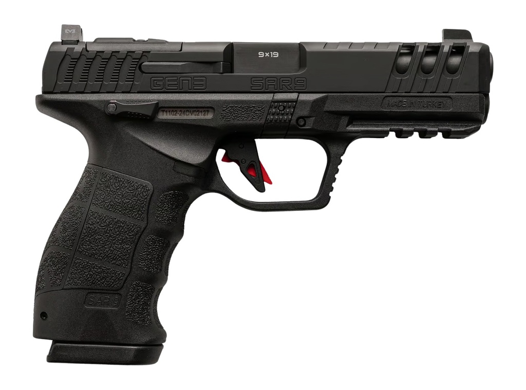 Sar USA Sarsilmaz SAR9G3BL10 SAR9 Gen3 Full Size 9mm Luger 10+1 4.50" Black Barrel, Black Steel Optic Cut/Serrated Slide, Black Polymer Frame w/Picatinny Rail, Interchangeable Backstrap Grip, RMSc Footprint