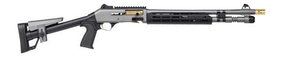 PW ARMS INC Panzer Arms PAM4CSGGTMFSS M4 Speed Pro 12 Gauge Semi-Auto 3" 5+1 18.50" Gray Ported Barrel, Gray w/Gold Titanium Accents Aluminum Receiver w/Picatinny Rail, M-LOK Handguard, Skeleton Stock, Black Poly