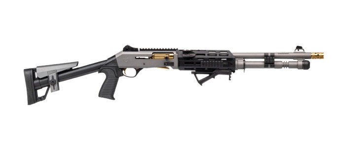 PW ARMS INC Panzer Arms PAM4NCSGGTMFSS M4 Pro AI 12 Gauge Semi-Auto 3" 5+1 18.50" Gray Ported Barrel, Gray w/ Gold Titanium Accents Aluminum Receiver w/Picatinny Rail, Skeleton Stock