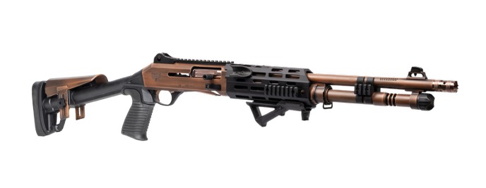 PW ARMS INC Panzer Arms PAM4NCSBRBTMFSS M4 Pro AI 12 Gauge Semi-Auto 3" 5+1 18.50" Distressed Copper Ported Barrel, Distressed Copper w/Bronze Titanium Accents Aluminum Receiver w/Picatinny Rail, Skeleton Stock