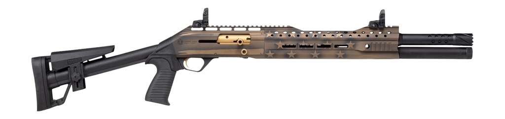 PW ARMS INC Panzer Arms PAEG240TSBBUSFC 240 12 Gauge Semi-Auto 3" 5+1 18.50" Black Ported Barrel, Black & Bronze US Flag Cerakote w/Gold Accents Aluminum Receiver w/Picatinny Rail, Black Skeleton Stock w/Pistol G
