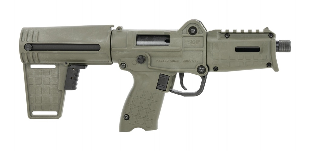 Kel-Tec SDP9GRN SUB SDP  9mm Luger 17+1 6" Threaded Barrel, Green Polymer Receiver w/Picatinny Rail, Polymer Folding Pistol Brace, Polymer Grip